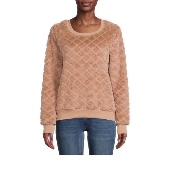 Crave Fame Junior' Diamond Faux Fur Pullover with Long Sleeves sweater S - Picture 1 of 7